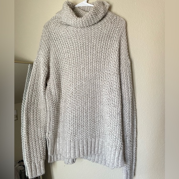 Abercrombie Wool + Alpaca Cream Heavy Chunky Knit Sweater Cowl Turtleneck Sz L - Picture 3 of 5